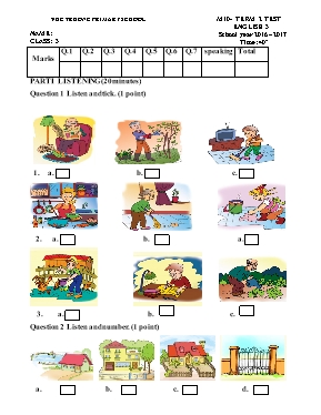 Đề kiểm tra giữa học kì II Tiếng anh lớp 3, 4, 5 - Năm học 2016-2017 - Trường Tiểu học Vực Trường